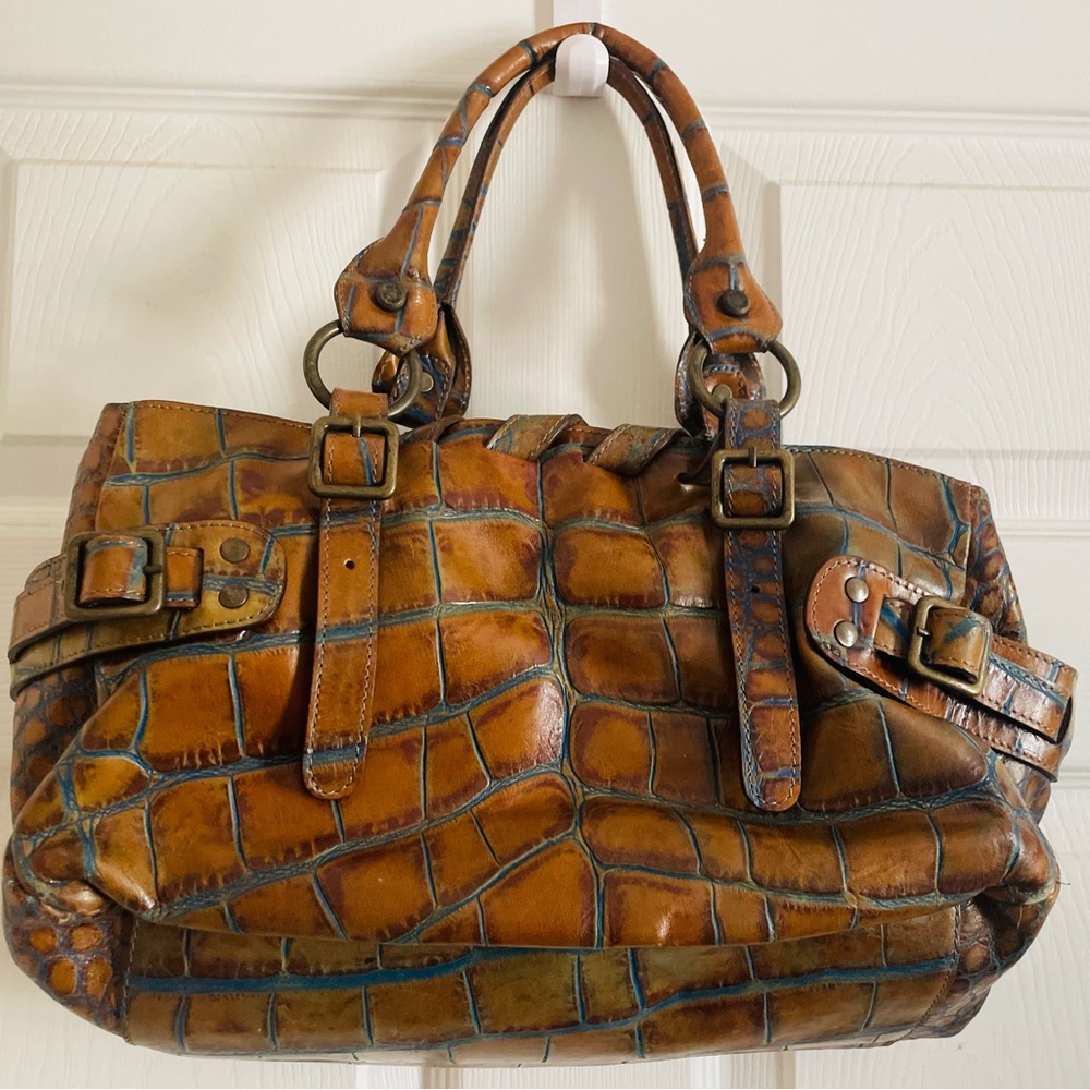 Plinio Visona Brown Alligator Leather Top Handle Shoulder Bag - Picture 4 of 11